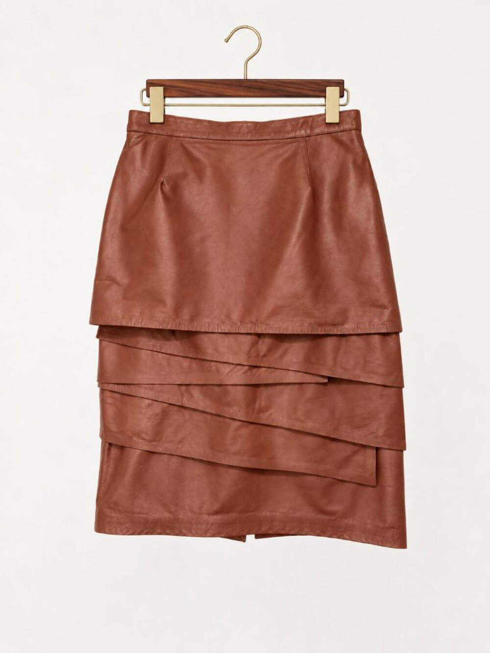 Vintage Leather 12 Brown Layered Midi Skirt Y2K Grunge Academia